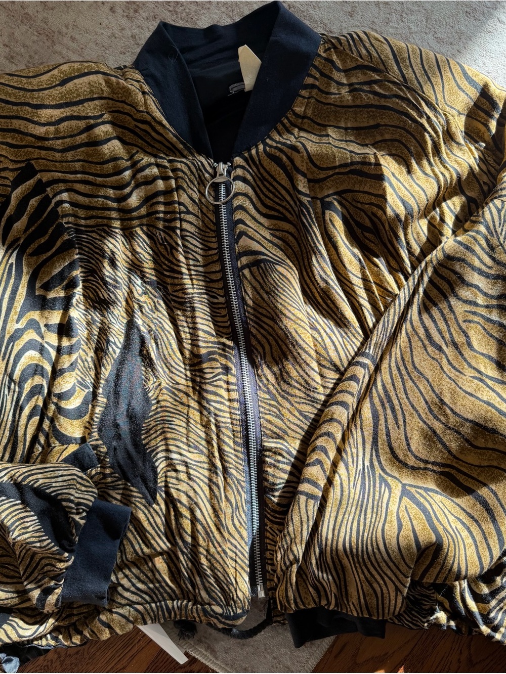 Gold & Black Zebra-Print Bomber Jacket